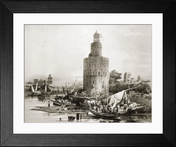 Framed Print : Spain (19th c.). Seville. Tower of Gold. Original drawing by Jenaro Prez Villaamil for the work 'Espaa Artstica y Monumental' (1865). Romanticism. Litography. SPAIN Framed Print : Spain (19th c.). Seville. Tower of Gold. Original drawing by Jenaro Prez Villaamil for the work 'Espaa Artstica y Monumental' (1865). Romanticism. Litography. SPAIN