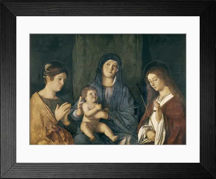 Framed Print : BELLINI, Giovanni (1430-1516). Virgin and Child with St. ca. 1490. The Saint on the left side has been identified as Magdalene and as Saint Catherine