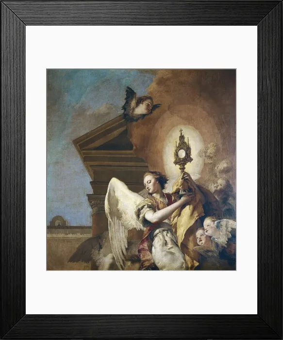 Framed Print : TIEPOLO, Giovanni Battista (1696-1770). Angel bearer of the Eucharist. 1769. Detail. Two parts from this work are conservated. Baroque art. Oil on canvas. SPAIN. Madrid