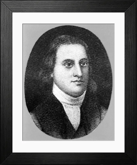 Framed Print : BUTTON GWINNETT, 1769. Button Gwinnett, a halftone copy of the 1769 portrait of Georgia's signer of the Declaration of Independence. Courtesy Everett Collection