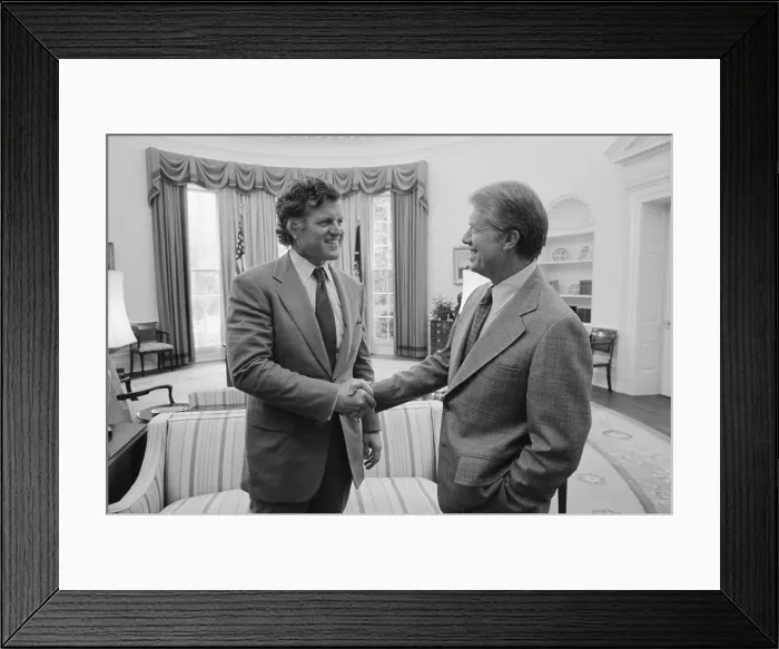 Framed Print : President Jimmy Carter with Senator Edward Kennedy in the Oval Office. In 1980, Kennedy launched an unsuccessful challenge to Carter's Democratic re-nomination Framed Print : President Jimmy Carter with Senator Edward Kennedy in the Oval Office. In 1980, Kennedy launched an unsuccessful challenge to Carter's Democratic re-nomination