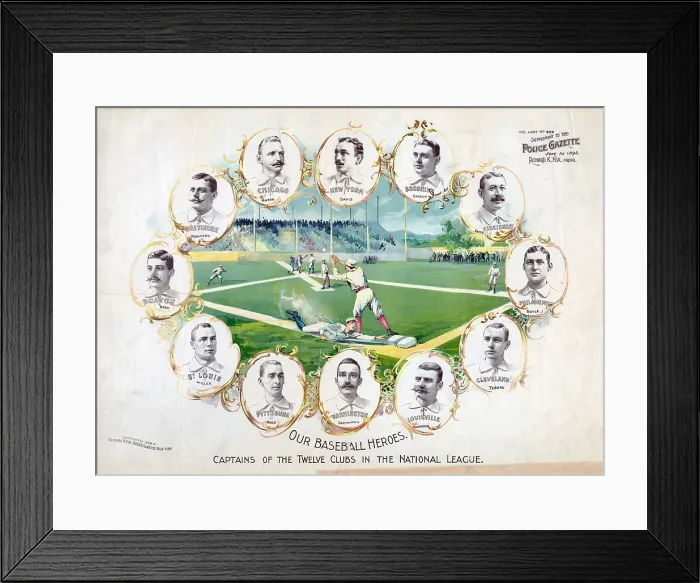 Framed Print : Baseball heroes. Bust portraits of the captains of the twelve baseball teams in the National League Framed Print : Baseball heroes. Bust portraits of the captains of the twelve baseball teams in the National League