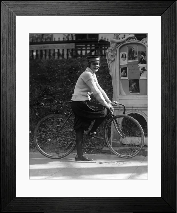 Framed Print : Bicycle. Julia Obear, bike messenger for the National Woman's Party. October 21, 1922 Framed Print : Bicycle. Julia Obear, bike messenger for the National Woman's Party. October 21, 1922