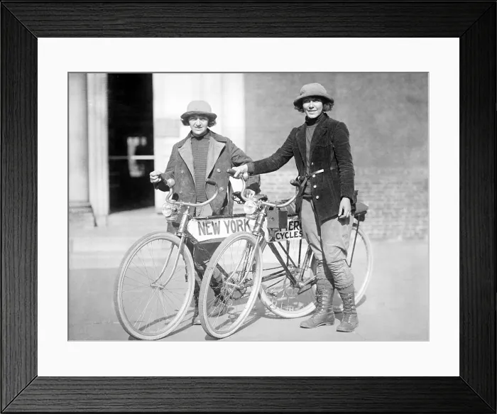 Framed Print : Bicycle. Beverly Bayard & Lorline Davis with bikes, ca. 1920