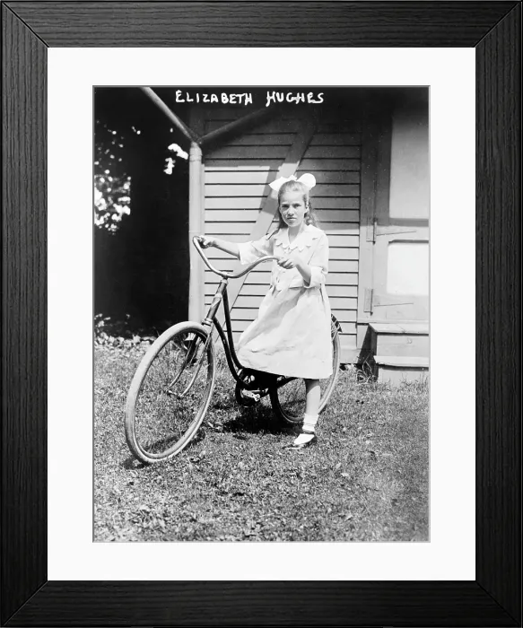 Framed Print : Elizabeth Hughes, with bicycle. ca. 1915-1925 Framed Print : Elizabeth Hughes, with bicycle. ca. 1915-1925