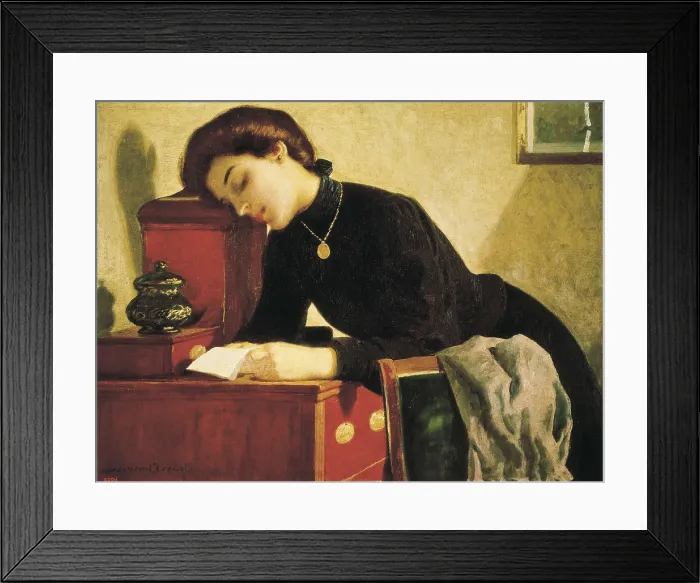 Framed Print : LLIMONA i BRUGUERA, Joan (1860-1926). Young woman in black. Modernism. Oil on canvas. SPAIN. Barcelona. National Art Museum of Catalonia. AISA / Everett Collection**US SALES ONLY**