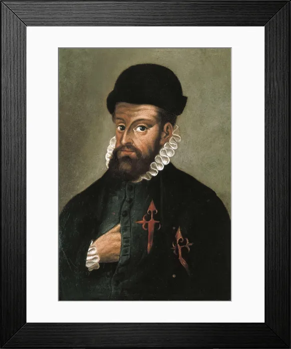 Framed Print : PIZARRO, Francisco (1476-1541). Anonymous portrait of Francisco Pizarro. Oil on wood. SPAIN. Madrid. America's Museum. AISA / Everett Collection**US SALES ONLY**