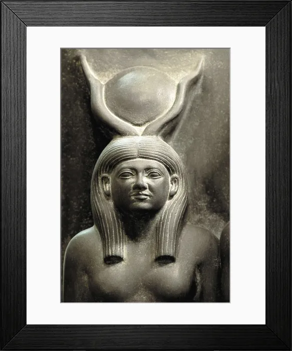Framed Print : AISA / Everett Collection Triad of Menkaure (Mycerinus) with the goddess Hathor and the goddess of the Aphroditopolis nome. 2490 BC. Left detail depicting goddess Hathor