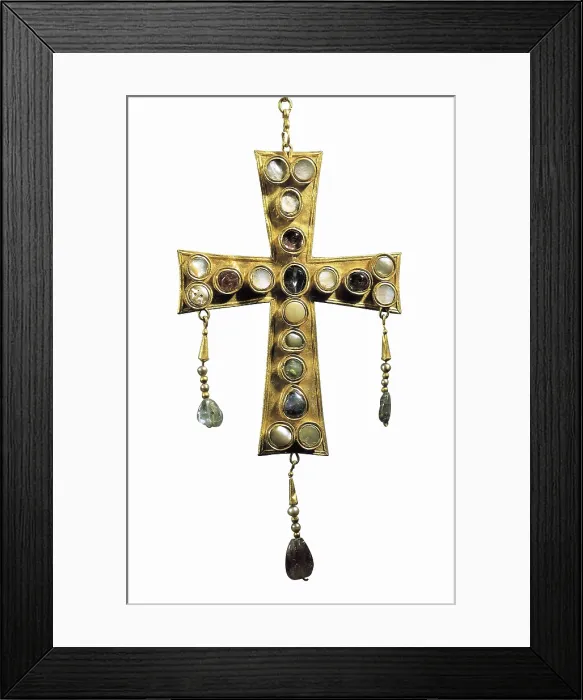 Framed Print : Votive Cross in Gold and Precious Stones. 621-672. Visigothic art. Jewelry. SPAIN. Madrid. National Museum of Archaeology. Proc: SPAIN. Guadamur