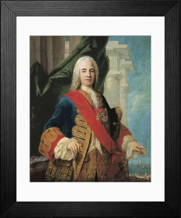Framed Print : AMICONI, Jacopo (1682-1752). The Marques de la Ensenada. ca. 1750. Portrait dressed with the Golden Fleece and the Order of St. Januarius. Rococo. Oil on canvas. SPAIN. Madrid