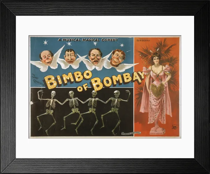 Framed Print : Bimbo of Bombay, advertisement for a magic and music show, circa 1897