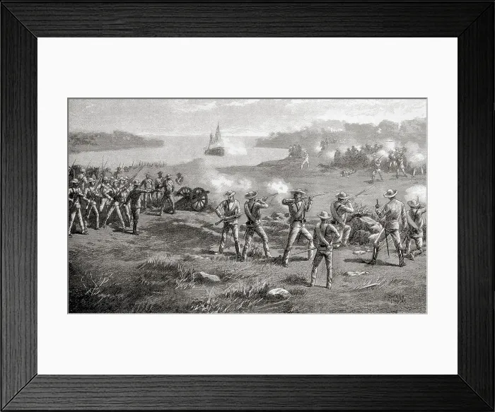 Framed Print : Cuban Independence WarSpanish-American War. Battalion Alfonso XIII in the defense of the coast of Pinar del Rio. Engraving. AISA / Everett Collection (68850)**US SALES ONLY** Framed Print : Cuban Independence WarSpanish-American War. Battalion Alfonso XIII in the defense of the coast of Pinar del Rio. Engraving. AISA / Everett Collection (68850)**US SALES ONLY**