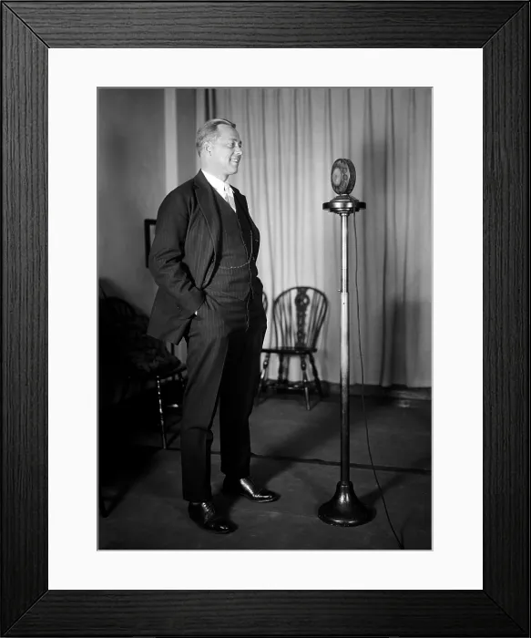 Framed Print : Man with microphone, circa 1920s