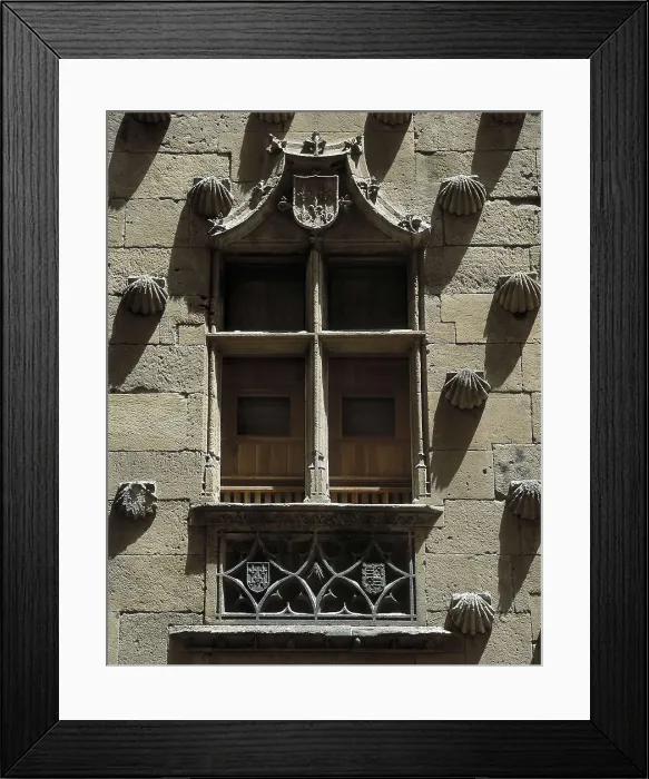 Framed Print : SPAIN. Salamanca. Casa de las Conchas (House of Shells). Noble mansion from the late 15th century and the beginning 16th c. Window of the facade. Gothic art. Architecture Framed Print : SPAIN. Salamanca. Casa de las Conchas (House of Shells). Noble mansion from the late 15th century and the beginning 16th c. Window of the facade. Gothic art. Architecture
