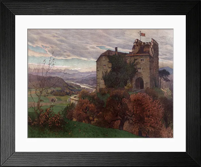 Framed Print : Autumn scene with castle, chromolithograph, Vienna, Gustav Jahn, 1840-1890