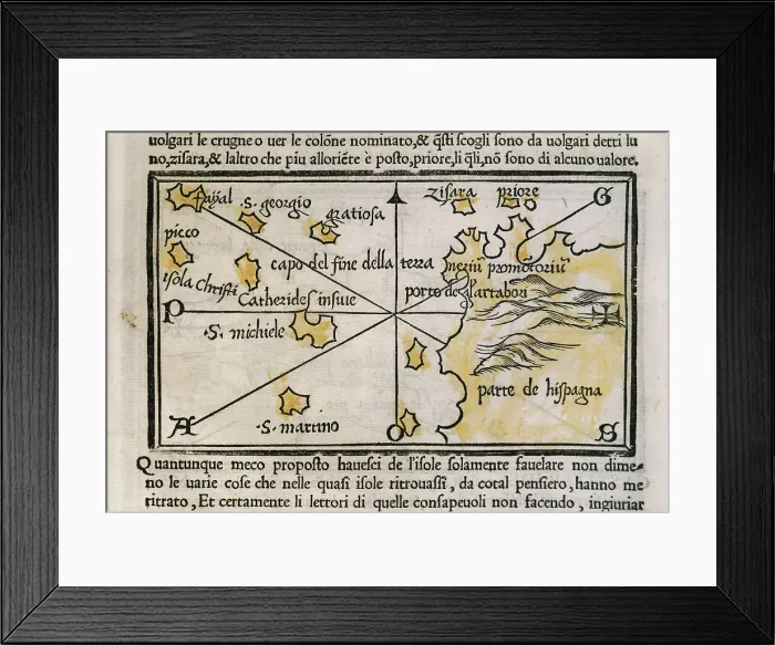 Framed Print : Isolario (1528) of Benedetto Bordone. Archipelago of the Azores. ITALY. Genoa. Pegli. Navy Museum. AISA / Everett Collection (95983)**US SALES ONLY**