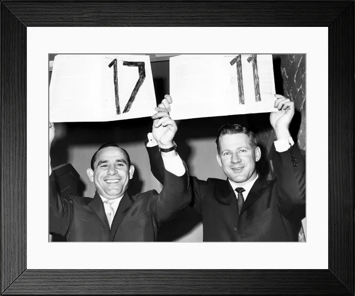 Framed Print : Yogi Berra and Whitey Ford hold up their 17th and 11th contracts with the Yankees, respectively, 1962. Courtesy: CSU Archives / Everett Collection Framed Print : Yogi Berra and Whitey Ford hold up their 17th and 11th contracts with the Yankees, respectively, 1962. Courtesy: CSU Archives / Everett Collection