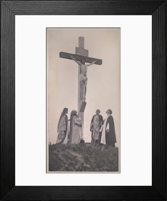 Framed Print : Crucifixion, frontal, with Mary Magdalene, Joseph and John, photograph by F. Holland Day, 1898 Framed Print : Crucifixion, frontal, with Mary Magdalene, Joseph and John, photograph by F. Holland Day, 1898