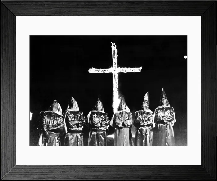Framed Print : 9 / 5 / 71--STONE MOUNTAIN, GA: Six unidentified Ku Klux Klan members in front of the traditional burning cross at a rally billed as a nationwide rally near Atlanta 9 / 4