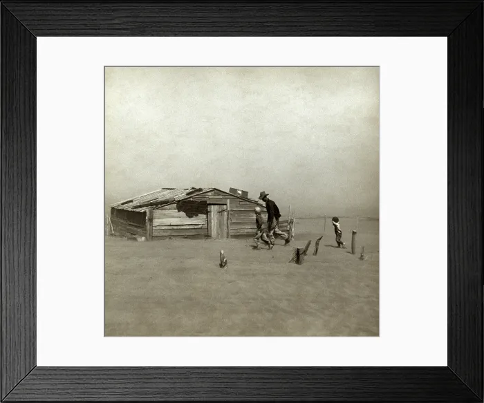 Framed Print : Farmer and sons walking in the face of a dust storm. Cimarron County, Oklahoma. April 1936. Arthur Rothstein, photographer