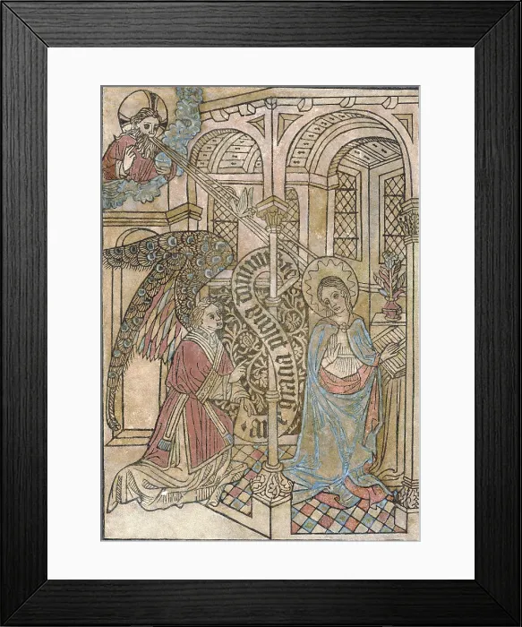 Framed Print : The Annunciation, depicting the visitation of the archangel Gabriel, circa 1450s
