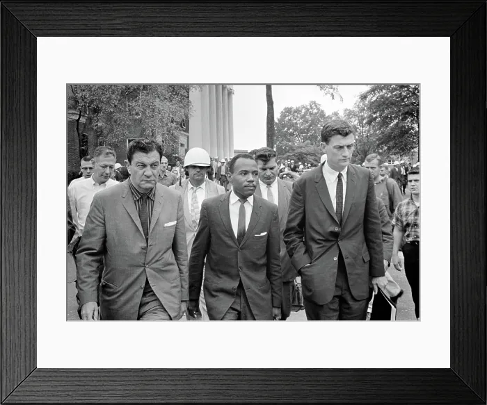 Framed Print : Integration at Ole Mississippi University, James Meredith (center), walking to class accompanied by U.S. marshals, by Marion S. Trikosko, October 1, 1962 Framed Print : Integration at Ole Mississippi University, James Meredith (center), walking to class accompanied by U.S. marshals, by Marion S. Trikosko, October 1, 1962