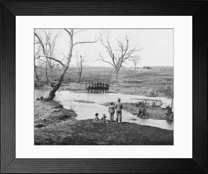 Framed Print : The Civil War, Bull Run, Virginia, Federal cavalry at Sudley Ford, photograph from the main eastern theater of war, First Bull Run, from glass negative, by George N