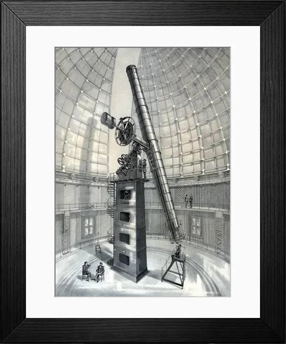 Framed Print : Astronomy, The James Lick Telescope at the University of California's Lick Observatory, engtaving ca. 1889