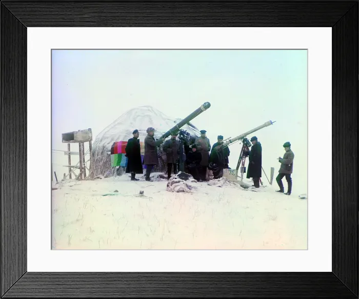 Framed Print : Astronomy. Observing a solar eclipse on January 1, 1907, near the Cherniaevo Station in the Tian-Shan mountains, Golodnaia Steppe, Kazakhstan, Jan 1, 1907