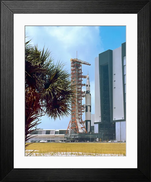 Framed Print : The Apollo Saturn V 500F Facilities Test vehicle, after conducting VAB stacking operations, rolls out of the VAB on its way to Pad 39A to perform crawler, Launch Umbilical Tower