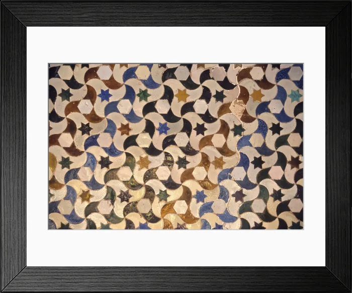 Framed Print : SPAIN. Granada. Alhambra. Alhambra, Nazari Palace. Comares Palace. Court of the Myrtles. Detail of the tiles. Hispano-Moresque art. Nasrid dynasty. Decorative Arts