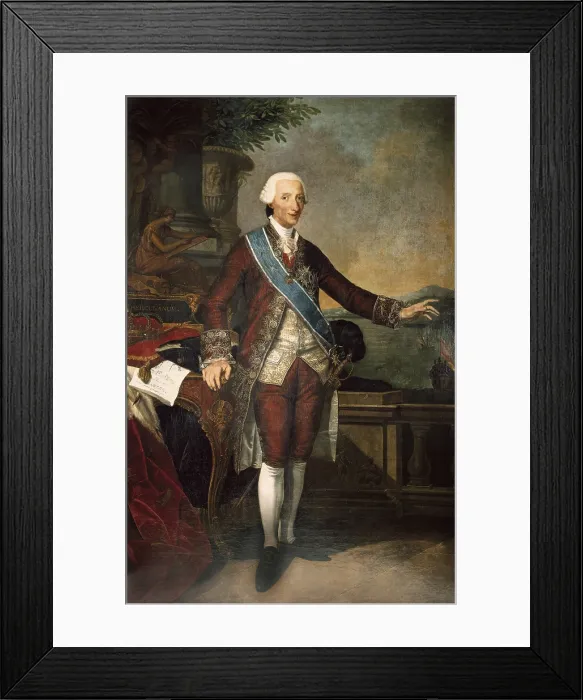 Framed Print : CHARLES III (1716-1788). King of Spain (1759-1788) and Naples (1734-1759). Napolitan school (1759). Oil on canvas. SPAIN. Madrid. Ministry of Economy