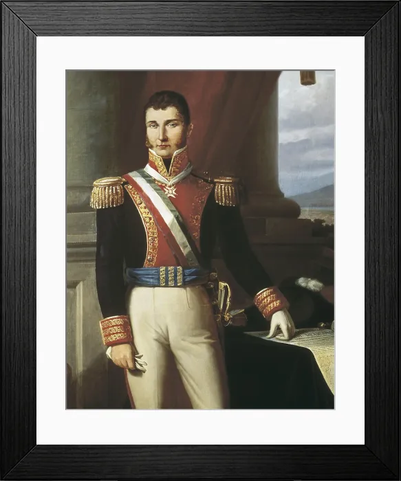 Framed Print : ITURBIDE, Agustin (1783-1824). Mexican general and statesman. Emperor of Mexico (1822-1823). Portrait of 1865 by Primitivo de Miranda. Neoclassicism. Oil on canvas. MEXICO