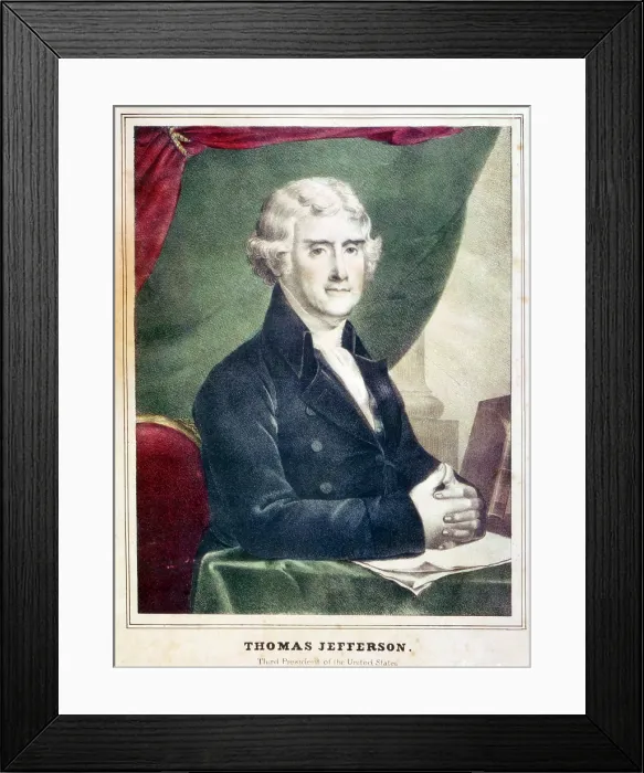 Framed Print : Thomas Jefferson, third President of the United States. Color lithograph, copy of a painting by Gilbert Stuart. ca. 1805