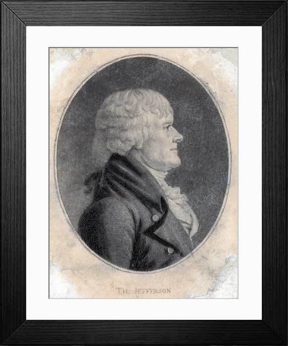Framed Print : Thomas Jefferson, third President of the United States. engraving by Saint-Mmin ca. 1804