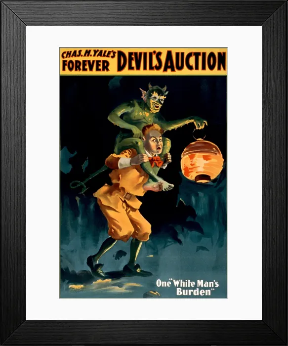 Framed Print : Poster for Chas. H. Yale's forever Devil's auction, text further reads: One White Man's Burden, Russell-Morgan Print, circa 1899