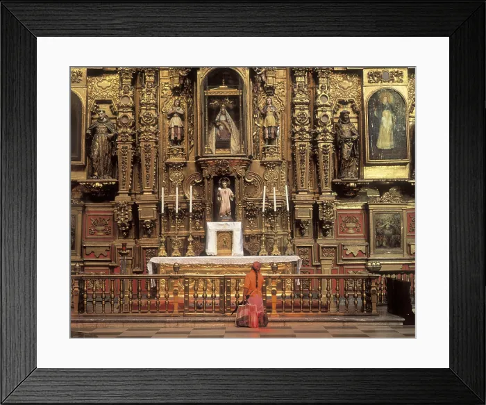 Framed Print : MEXICO. FEDERAL DISTRICT. Mexico City. Church of Santo Domingo. Woman praying before the baroque altarpiece, work by Manuel Tols. AISA / Everett Collection**US SALES ONLY**