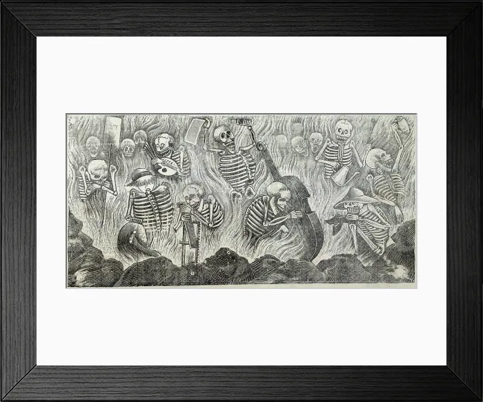 Framed Print : Detail of Hell, showing artists and artisans holding objects related to their professions, original title: El Purgatorio artistico Framed Print : Detail of Hell, showing artists and artisans holding objects related to their professions, original title: El Purgatorio artistico