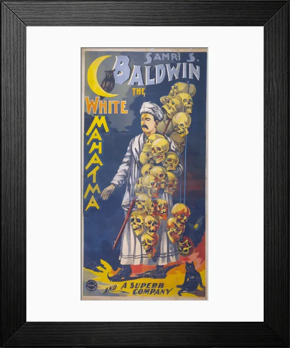 Framed Print : Poster for stage and magic show, for Samri S. Baldwin, The White Mahatma and a Superb Company by Calhoun Print, Hartford, Connecticut, circa 1870