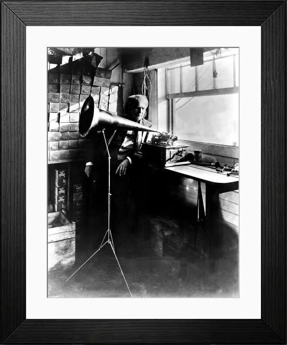 Framed Print : Thomas Edison with his new invention, the phonograph. Undated photo.. Courtesy: CSU Archives  /  Everett Collection