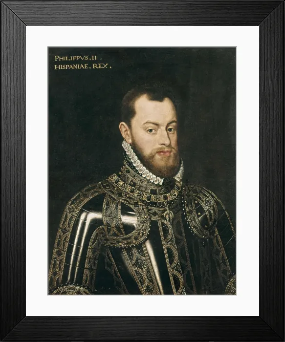 Framed Print : Philip II. ca. 1557. Portrait by anonymus author. Renaissance art. Cinquecento. Oil on canvas. SPAIN. Madrid. Lzaro Galdiano Foundation. AISA / Everett Collection**US SALES ONLY**