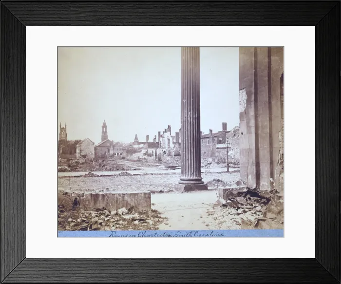 Framed Print : The Civil War, view of ruined buildings through porch of the Circular Church, at 150 Meeting Street, Charleston, South Carolina, 1865 Framed Print : The Civil War, view of ruined buildings through porch of the Circular Church, at 150 Meeting Street, Charleston, South Carolina, 1865