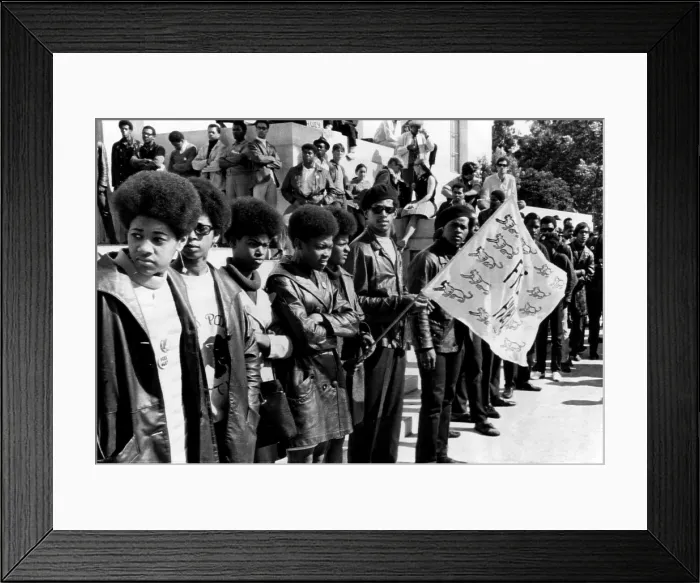 Framed Print : Black Panther Party members show their support for leader Huey Newton at the Alameda County Courthouse in Oakland, California