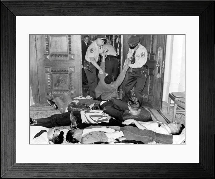Framed Print : Demonstators removed by police in Sacramento, CA 6 / 14 / 63. CORE sponsored lie-in for fair housing bill.. Courtesy: CSU Archives  /  Everett Collection