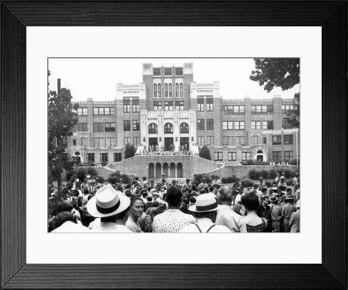 Framed Print : Crowd gathered in front of Little Rock Central High School as National Guardsmen barred black students from entering the school, 09 / 03 / 1957 Framed Print : Crowd gathered in front of Little Rock Central High School as National Guardsmen barred black students from entering the school, 09 / 03 / 1957