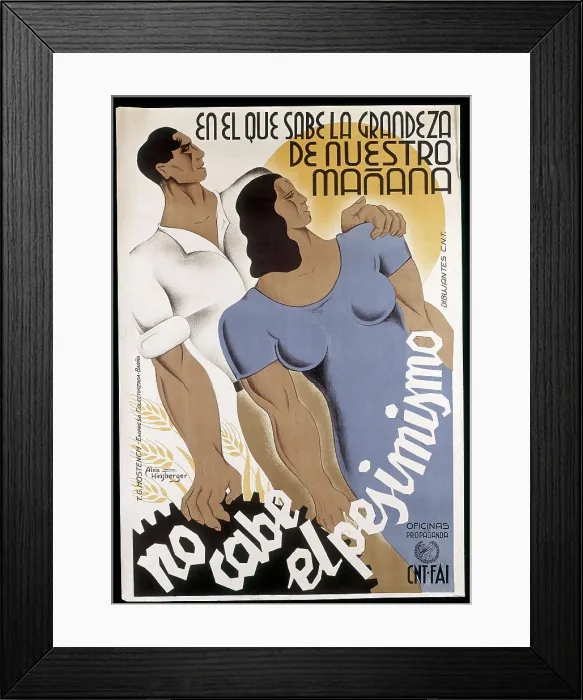 Framed Print : Spanish Civil War (1936-1939). 'En el que sabe la grandeza de nuestro maana no cabe el pesimismo' (Who knows the greatness of tomorrow has no place for pessimism)