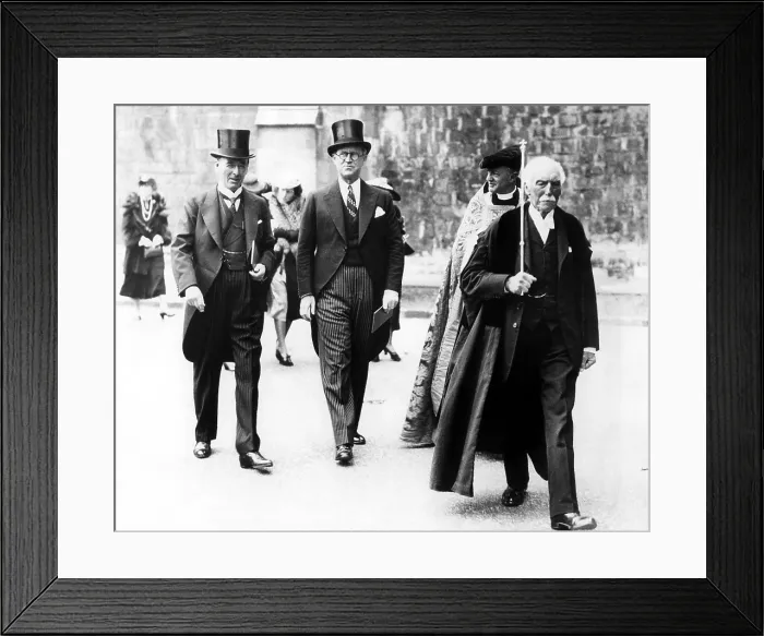 Framed Print : WINCHESTER, ENG: Joseph P. Kennedy (center), U.S. Ambassador to Britain, walking with Lord Mottistone (left), Lord Lieutenant of Hampshire, and the Very Rev. Dr. E.G Framed Print : WINCHESTER, ENG: Joseph P. Kennedy (center), U.S. Ambassador to Britain, walking with Lord Mottistone (left), Lord Lieutenant of Hampshire, and the Very Rev. Dr. E.G