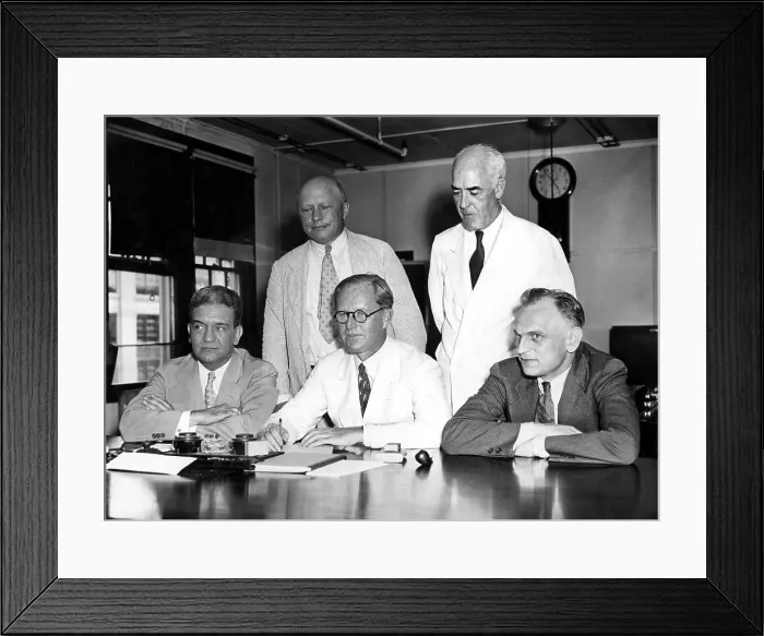 Framed Print : Photo shows the newly created National Securities Exchange Commission --Left to right (seated): Ferdinand Pecora; of New York; Joseph P. Kennedy, of New York and Boston Framed Print : Photo shows the newly created National Securities Exchange Commission --Left to right (seated): Ferdinand Pecora; of New York; Joseph P. Kennedy, of New York and Boston