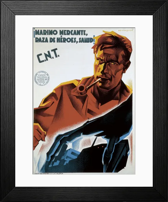 Framed Print : Spanish Civil War (1936-1939). 'Marino mercanteraza de hroessalud!' (Merchant sailorrace of heroeshail!). Poster by Ortega edited in Valencia by the CNT. SPAIN