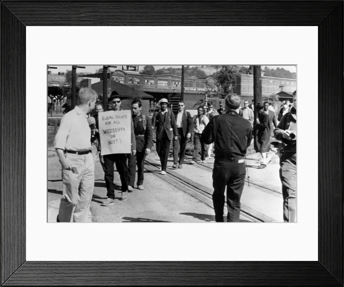 Framed Print : Men in the fight for Civil Rights participate in a memorial trek from Chatanooga, Tennesse to Jackson, Mississipi